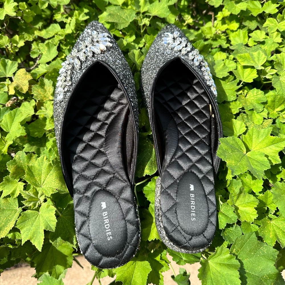 Birdies The Swan - Jeweled Gunmetal Sparkle Size 9